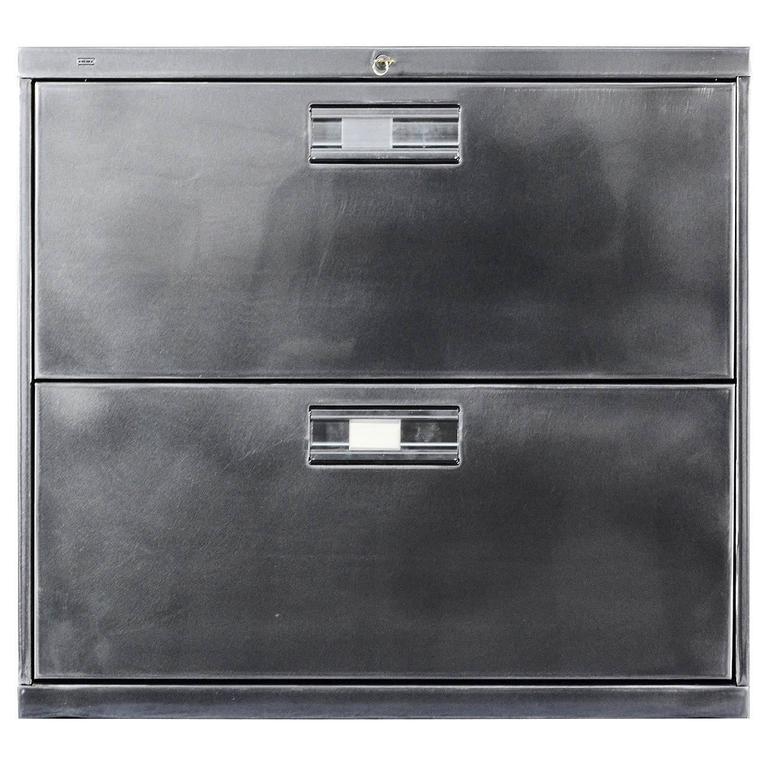 Two Drawer Lateral File Cabinet, Polished Stainless Steel File Cabinet