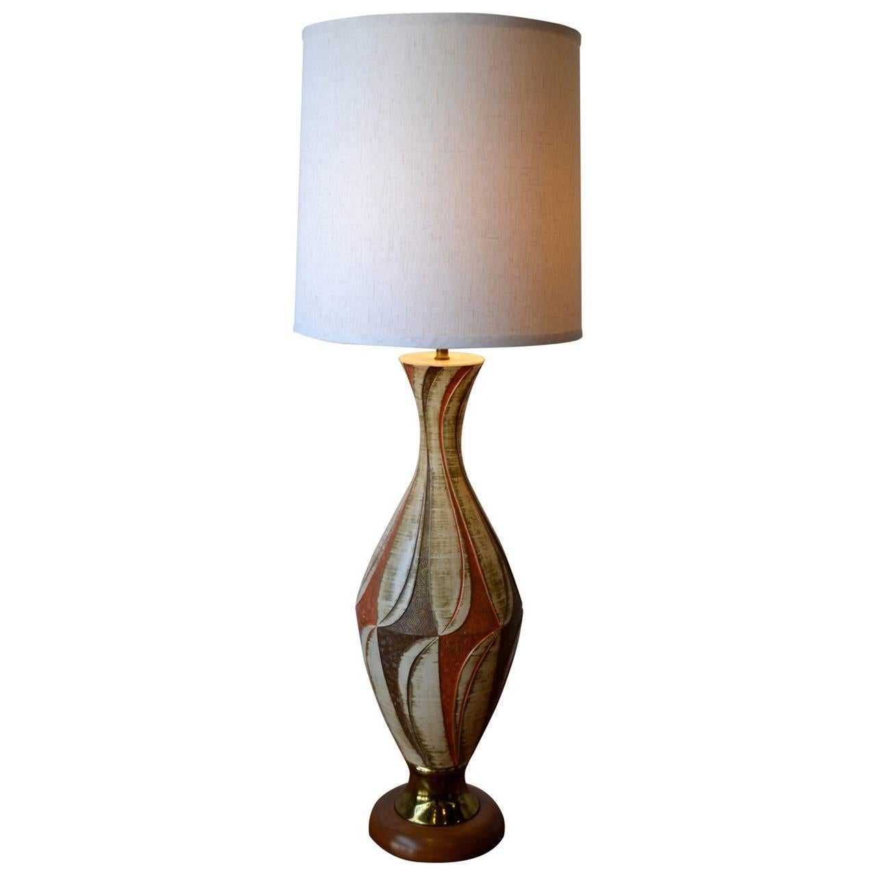 Mid Century Modern Sculptural Table Lamp, Colorful Geometric Pattern, 1960's For Sale