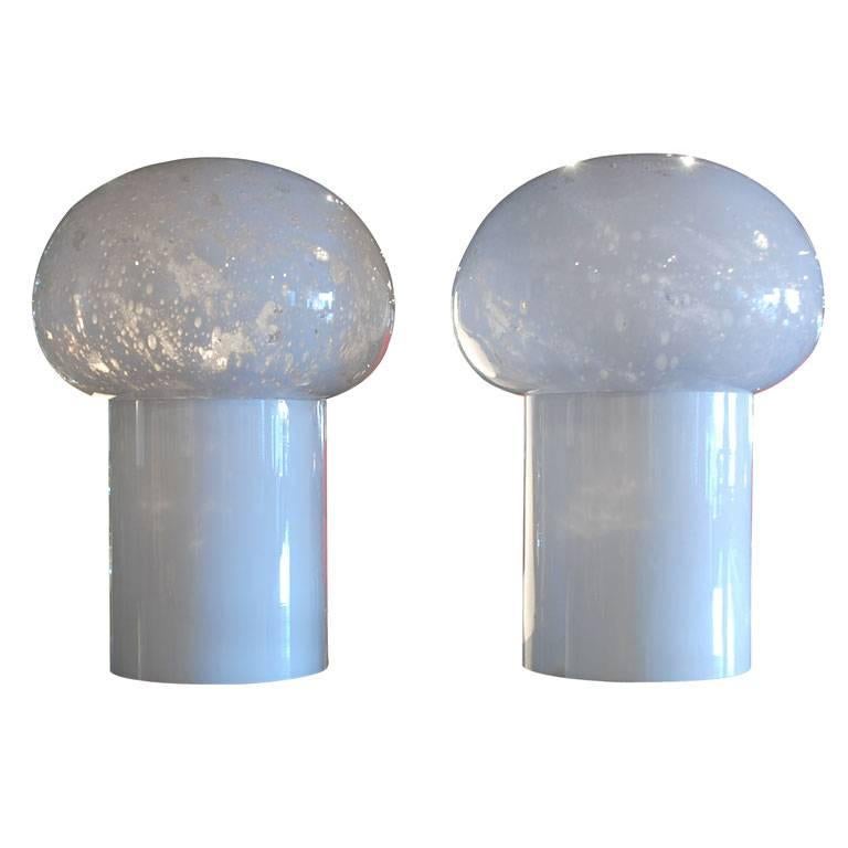 Pair of White Murano Table Lamps