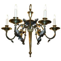French 1940s Small Bronze Chandelier in English Brass