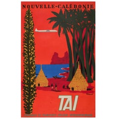 Original 1950s Vintage Airline Poster by Bernard Villemot for TAI