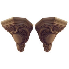 Pair of 19th Century Large-Scale Carved Oak Brackets