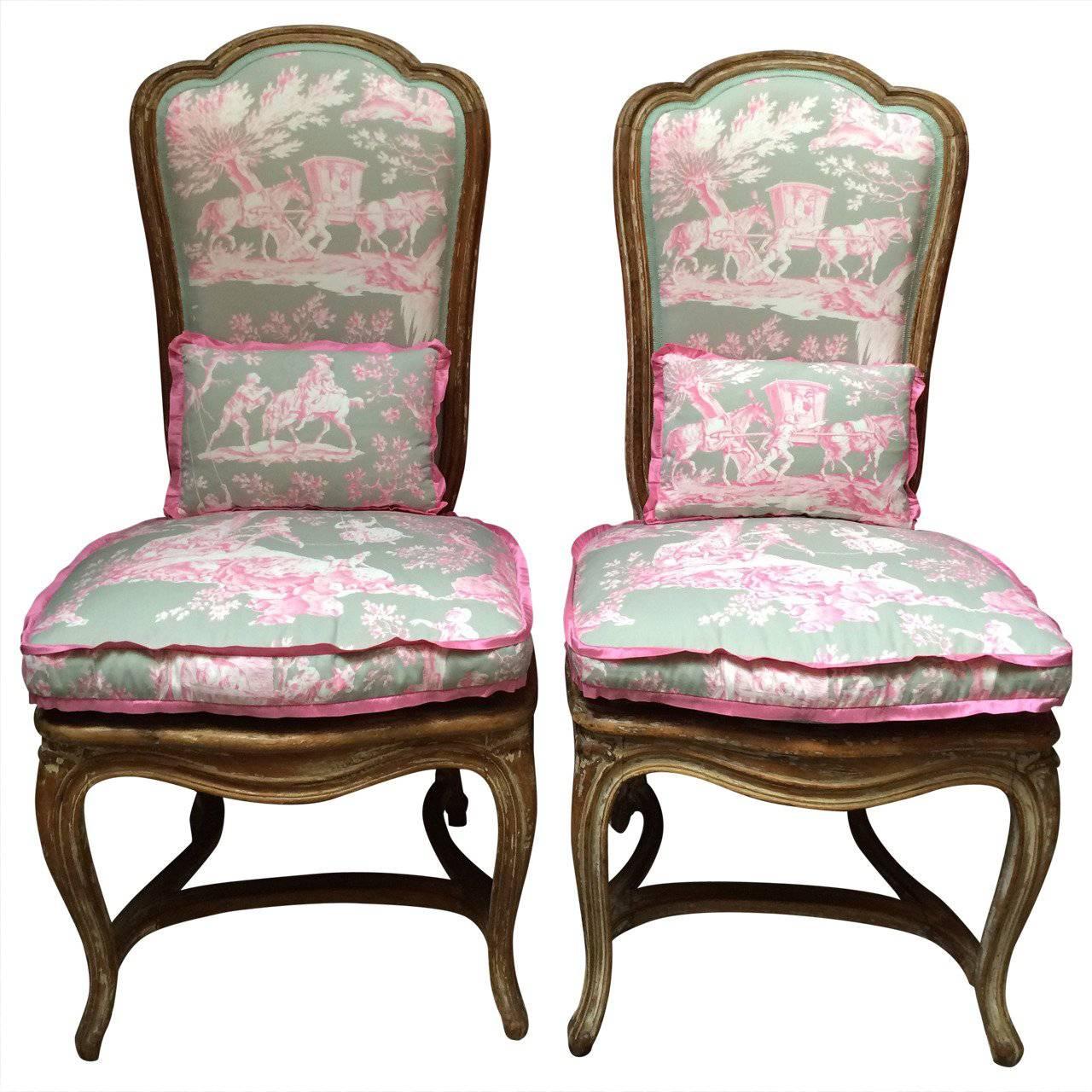 Pair of French Chairs in Manuel Canovos Toile