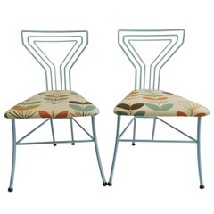 Pair of Modern Upholstered Seat "Martini Glass" Wrought Iron Kitchen Chairs