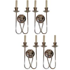 Set of Four Moderne Silver Plated Sconces 8