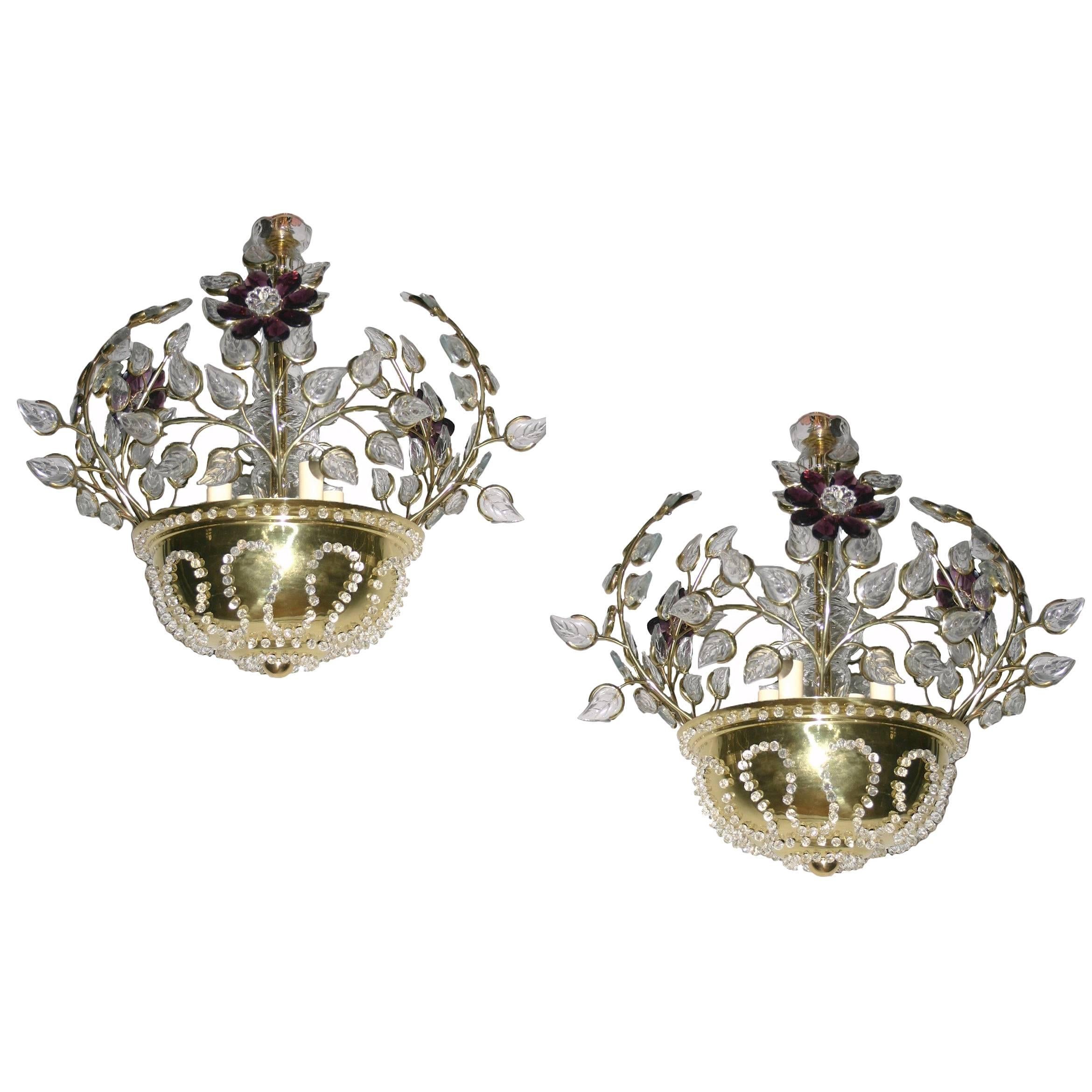 Pair of Gilt Fixtures with Amethyst Flowers, Sold Individually