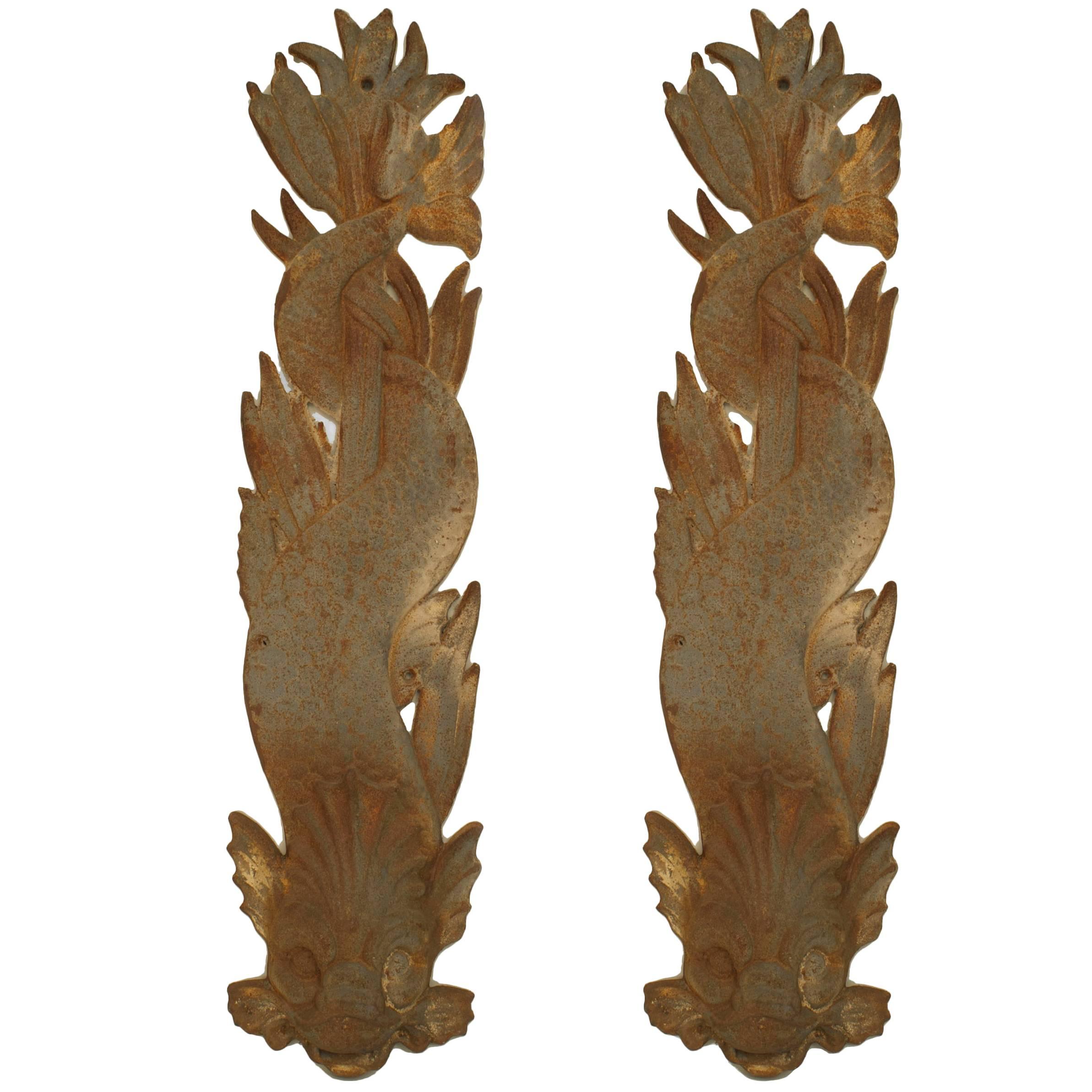 Pair of Outdoor Italian Neo-Classic Iron Wall Plaques