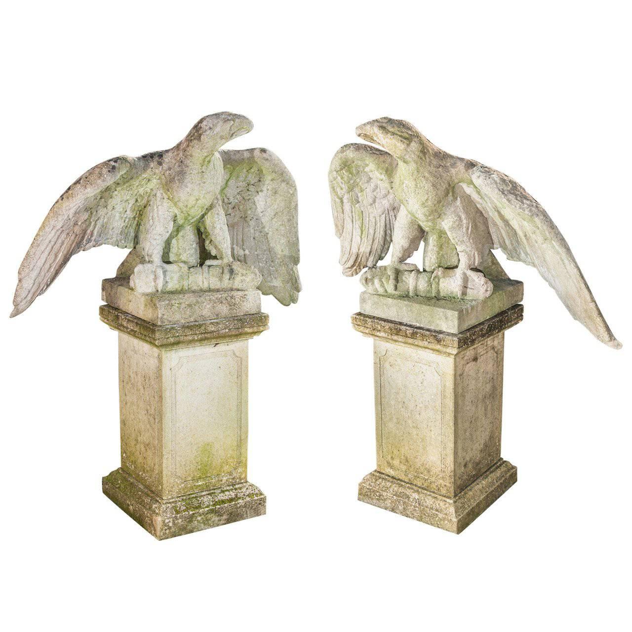 Pair of Carved Stone Eagles For Sale