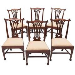 Early 19th Century Set of Six Chippendale Gothic Style Dining Chairs
