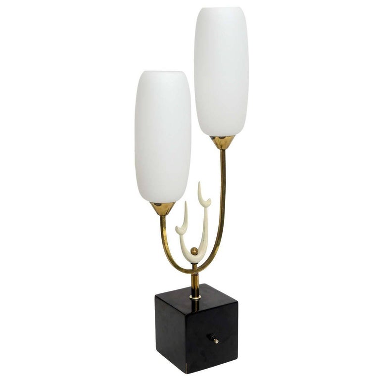 Italian Modern Brass Enamel and Glass Lamp, Arteluce