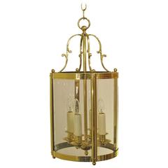 Vintage French Four-Light Hanging Lantern of Brass and Glass