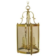 French Four-Light Hanging Lantern of Brass and Glass