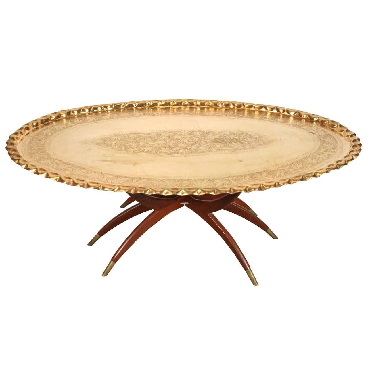 Moroccan Oval Brass Tray Coffee Table