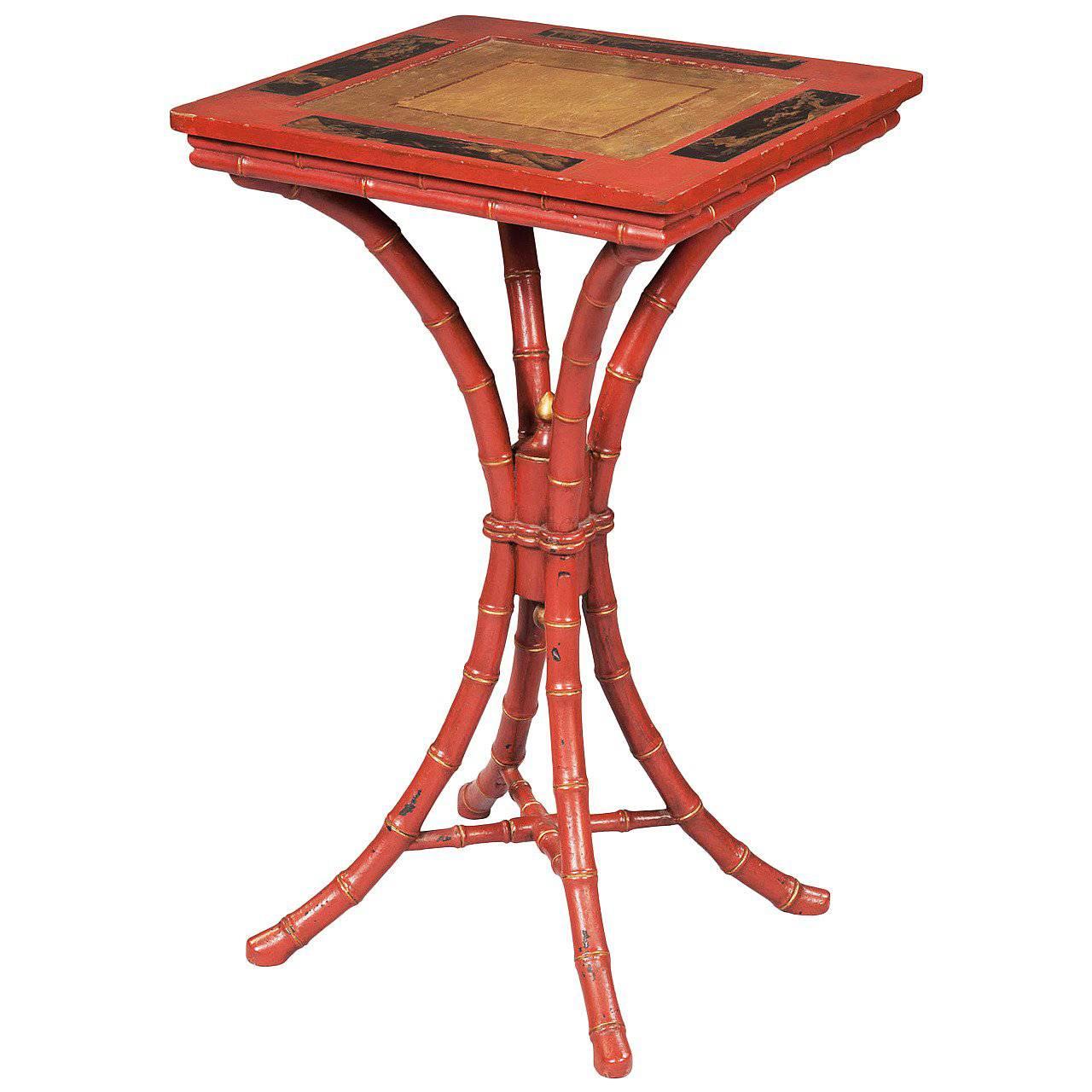 Red Japanned, Faux Bamboo Occasional Table