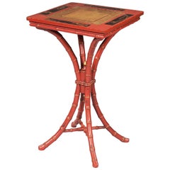 Red Japanned, Faux Bamboo Occasional Table