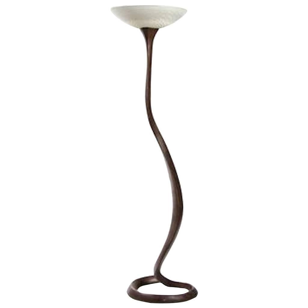 Organic Sculptural Floor Lamp Edgar Brandt manner, Daum Manner Glass Shade-Signed For Sale