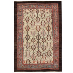 Antique Persian Serab Rug with Tree Design in Cream, Red, Blue and Brown Colors
