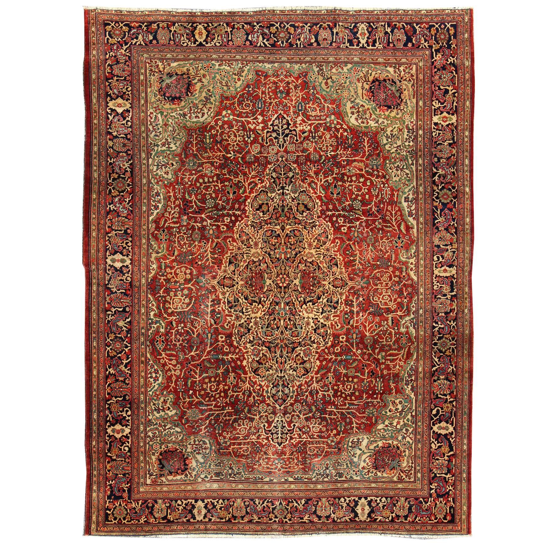  Antiker persischer Sarouk-Feraghan-Teppich des 19. Jahrhunderts mit kompliziertem Classic-Design im Angebot
