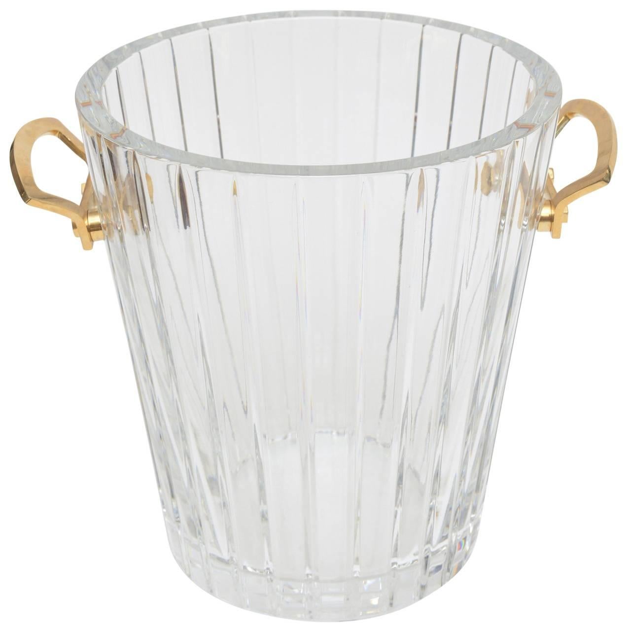 French Baccarat Ribbed Crystal and Polished Bronze Champagne Bucket /SALE