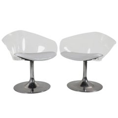 Pair of Chrome and Lucite Space Age Chairs