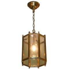 French Brass Lantern with Textured Glass