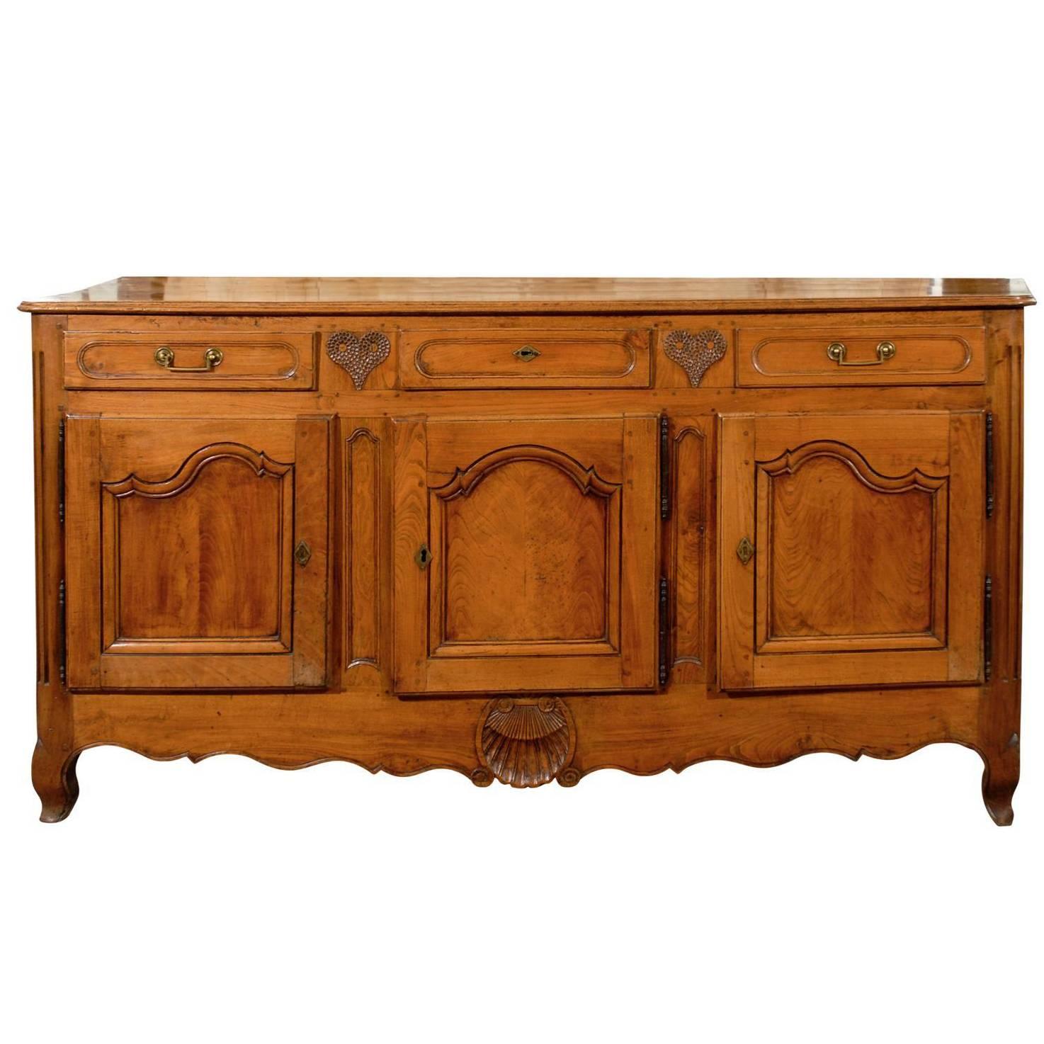 Large 18th Century French Louis XV Fruitwood and Elm Enfilade with Carving For Sale
