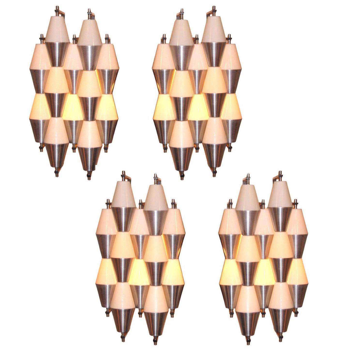 RAAK Two Pairs of Modernist Wall Sconces Holland circa 1955 For Sale