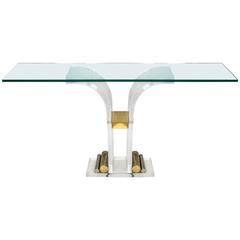 Brass and Lucite Console Table, France, 1970s