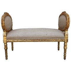 Antique 19th Century French Carved Giltwood Louis XVI Style Bench