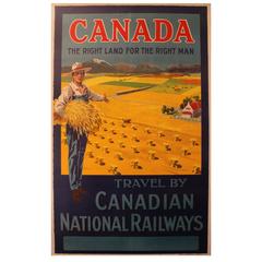 Vintage Railway Travel Poster "Canada, the Right Land for the Right Man"