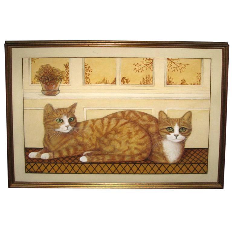 Oil Painting of Cats by Kenney For Sale at 1stdibs