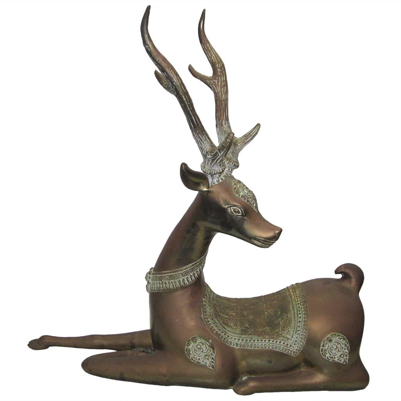 Resting Deer Sculpture in Metal For Sale