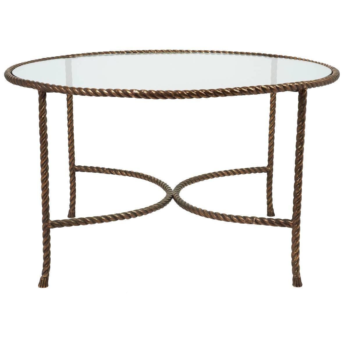 Italian Round Solid Bronze 'Rope and Tassle' Cocktail Table For Sale