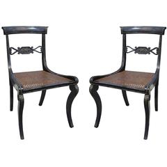 Pair of Regency Style Brass Inlaid Side Chairs, circa 1820