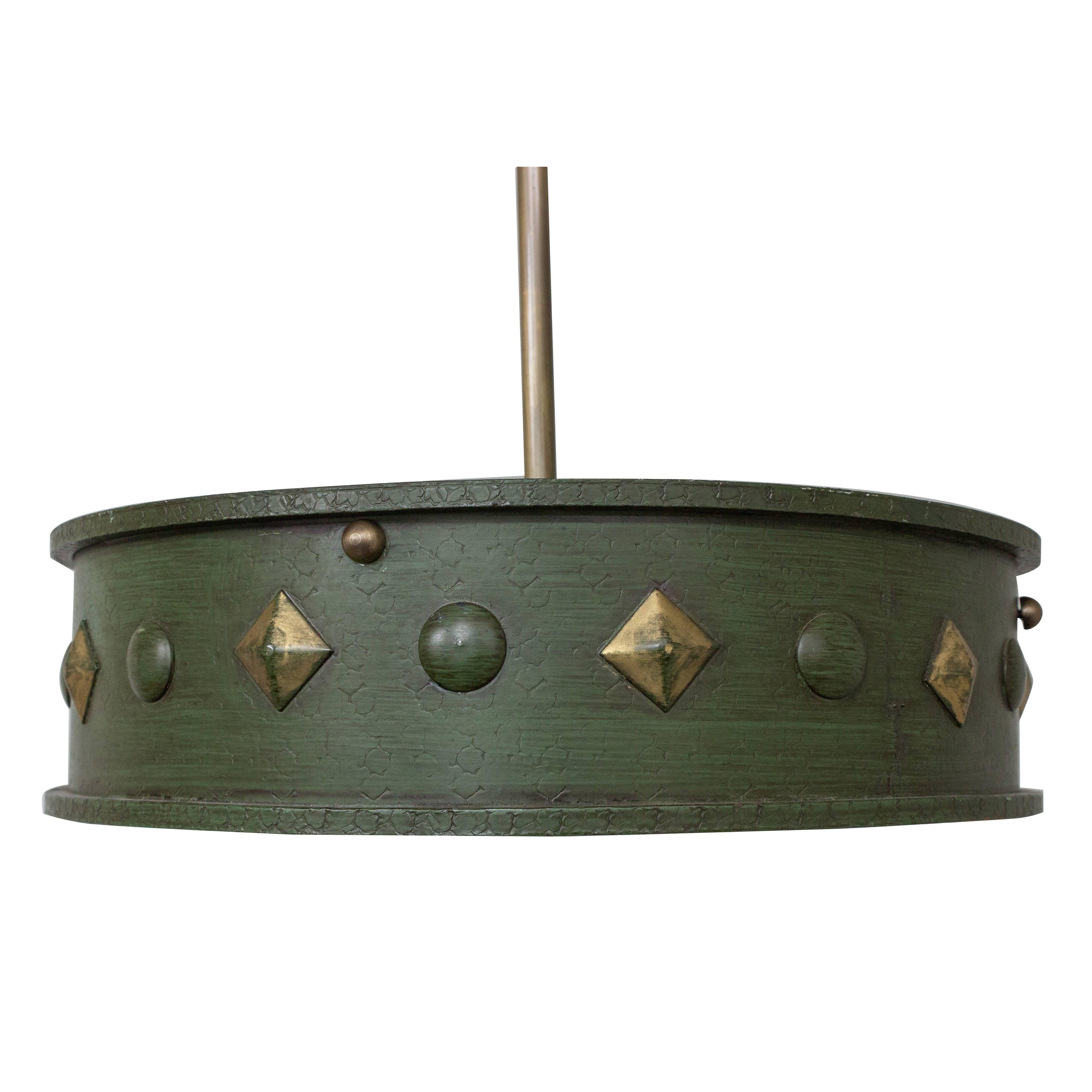 French 1950's Green Patinated Suspended Ceiling Fixture