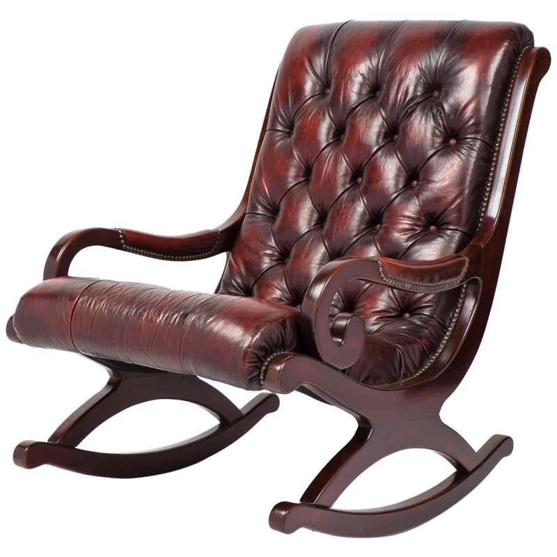 French Vintage Tufted Leather and Mahogany Rocking Chair at 1stDibs ...