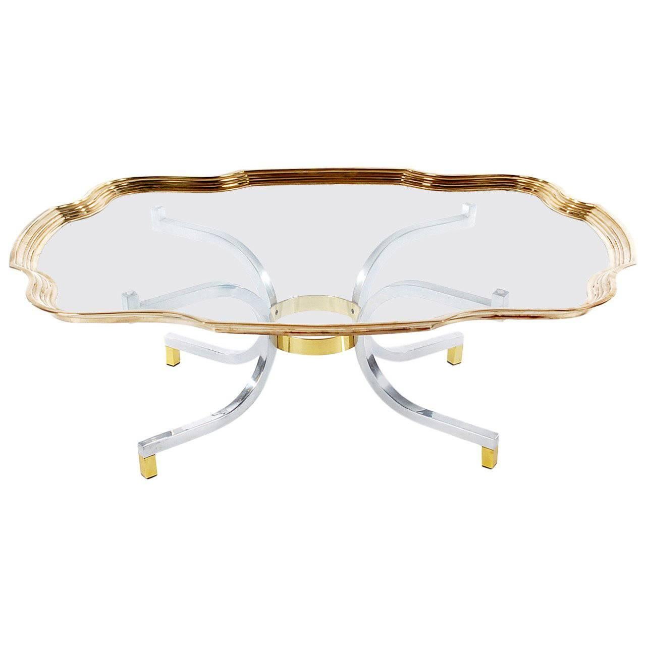 Hollywood Regency Brass Tray Coffee Table after Labarge or Maison Jansen