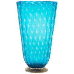 Murano Sapphire and Gold Glass Vase