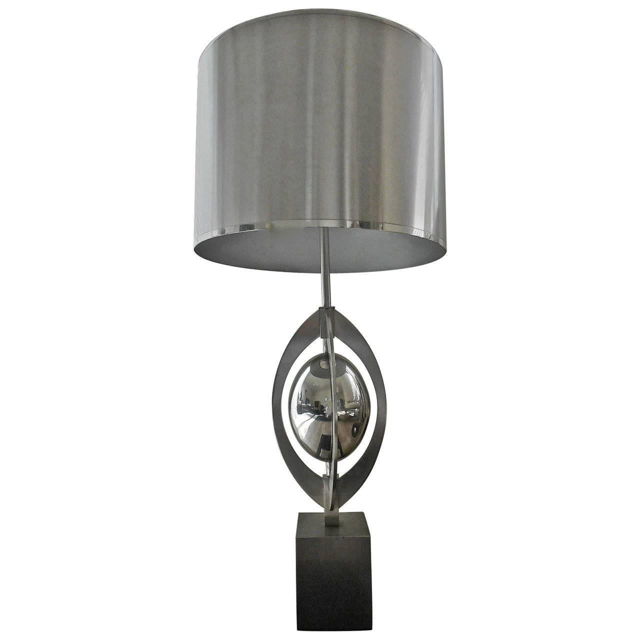 Brushed Stainless Steel Lamp by Maison Charles et Fils For Sale