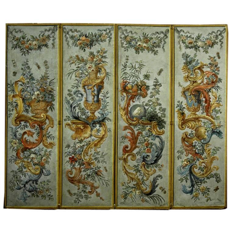 Italian 18th Century Four-Panel Painted Screen