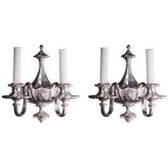 1910 Pair of Neoclassical Style Two-Light Sconces with Urn Handle Details