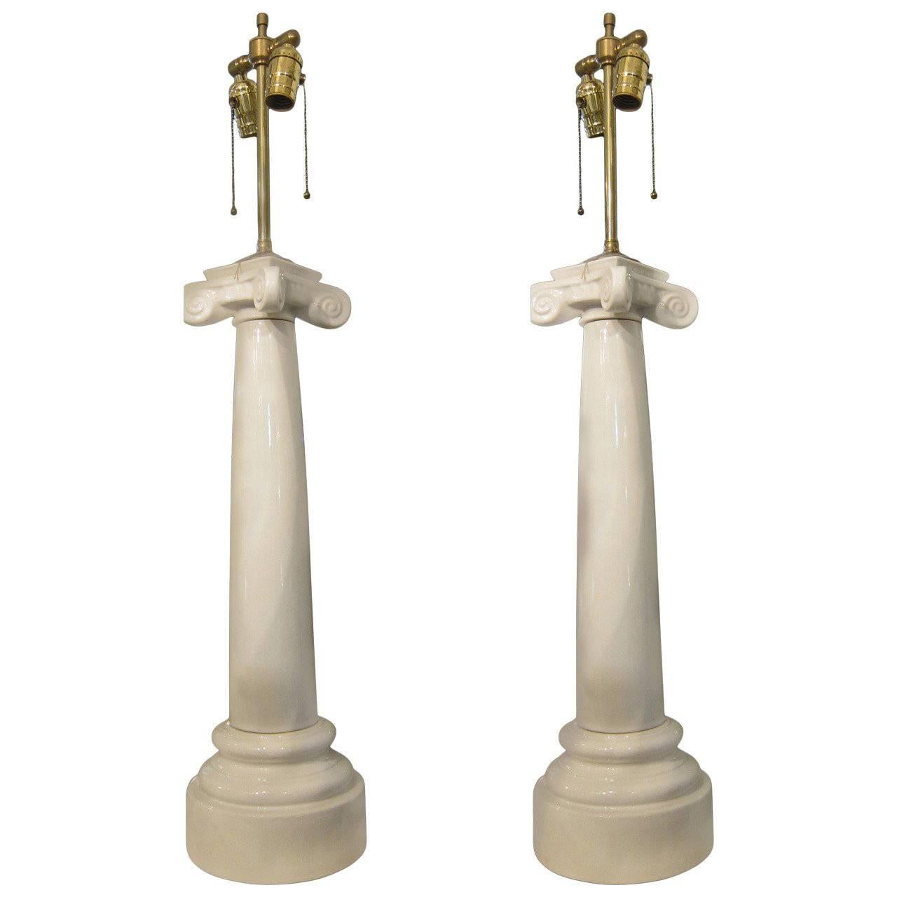1910 French Pair of Neoclassical Style White Porcelain Table Lamps