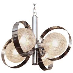 Luminaire suspendu italien moderne mi-siècle en nickel plaqué avec des sphères en verre fendu, années 1960