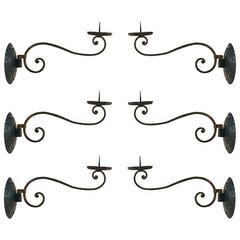 Antique Six Neoclassical Provincial Wrought Iron and Metal Wall Appliques