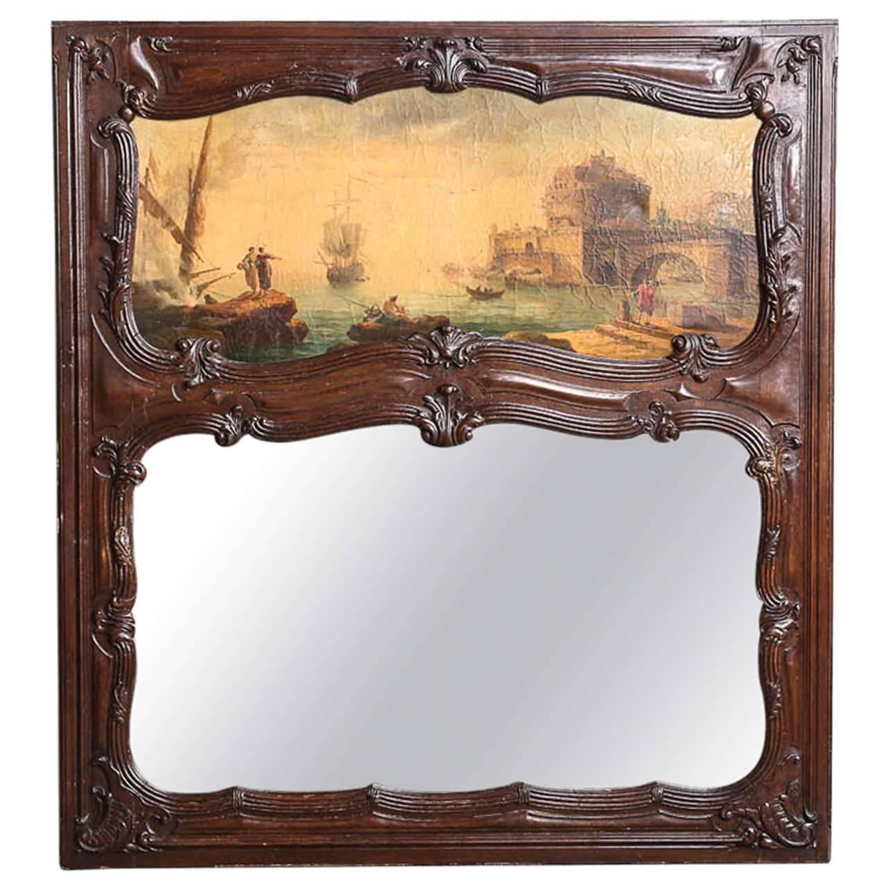 19th Century Overmantel Trumeau with Original Oil Painting on Canvas For Sale