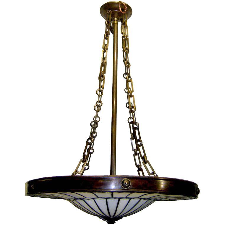 Leaded Glass Pendant Light pair of leaded glass pendant fixtures for sale