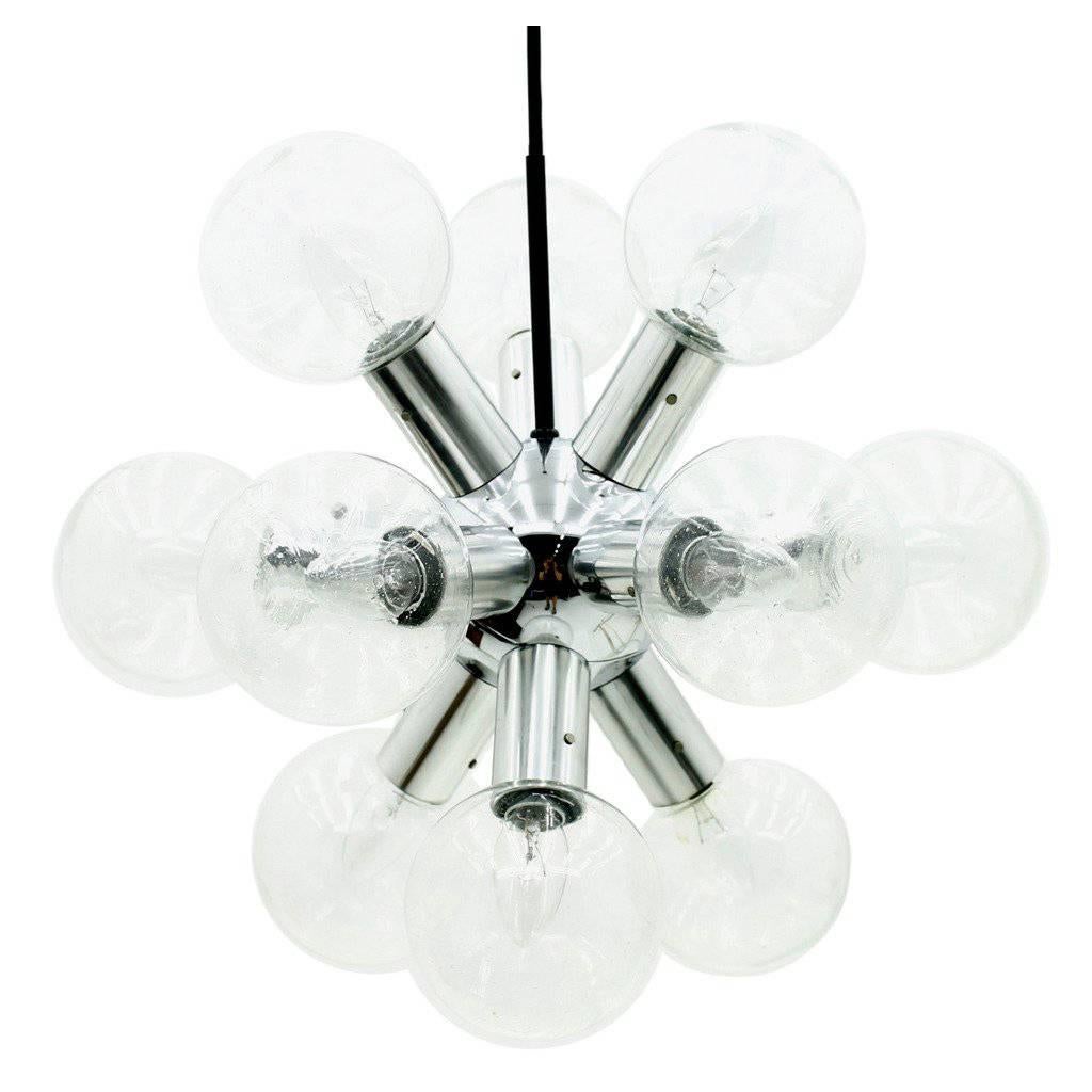 Kalmar Sputnik Chandelier Atomic Pendant in Glass and Chrome, 1960s