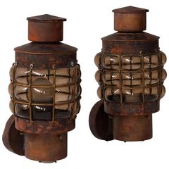 Pair of Copper and Glass Wall Sconces