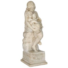 Antique Alabaster Statue of mother and child, 19th Century.