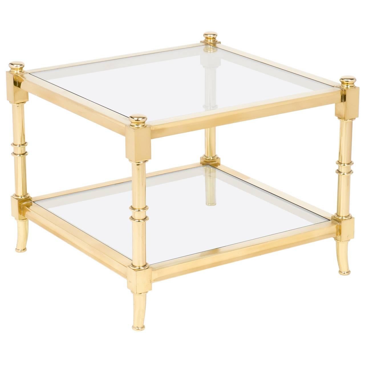 Vintage Brass and Glass Side Table by Maison Raphael For Sale